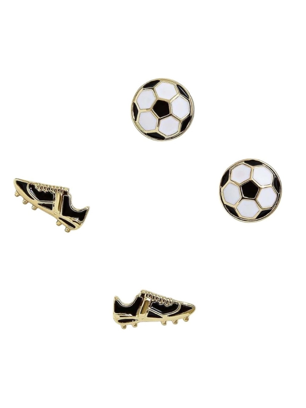 Kids Soccer Stud Earrings Set - Black & White